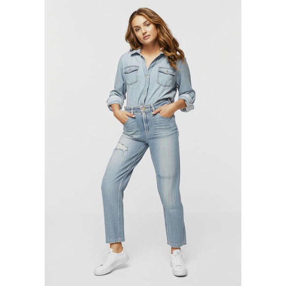 Paige-Womens Jeans Sarah Slim Straight Leg-Light Wash Denim-Distressed-Size 25 - Picture 1 of 16